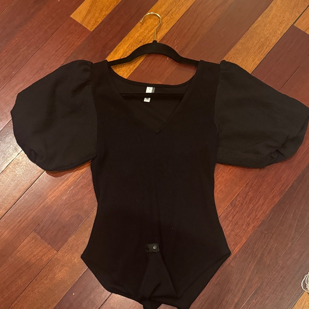 Glam Black Puff Sleeve Bodysuit